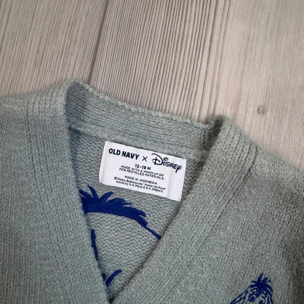 NWT Old Navy X Eeyore Cardigan Embroidered Sweater Sage 12-18M